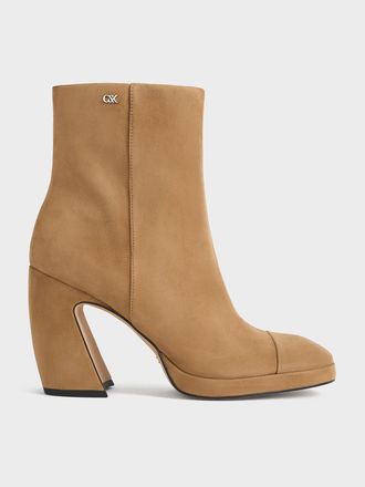 Charles & Keith Jyll Suede Sculptural-Heel Ankle Boots