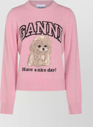 Ganni ribbed poodle-intarsia crewneck jumper