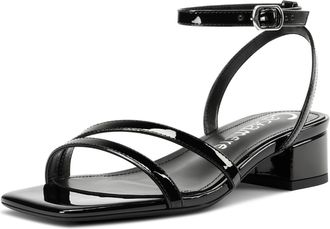 Castamere Womens Low Chunky Block Heel Square Toe Ankle Strap Sandals Dress Wedding Party Shoes 3.5 CM Heels Black 3.5 UK