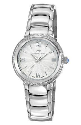 Porsamo Bleu Stainless Steel Luna Topaz Bracelet Watch, 34mm in Silver at Nordstrom Rack