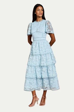 Coast Petite Flutter Sleeve Tiered Midi Dress in Pale Blue at Nordstrom, Size 4P