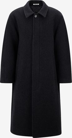 Auralee Langer Wolltweed-Mantel mit Hemdkragen