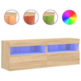 Berkfield Home TV Wall Cabinets with LED Lights 2 pcs Sonoma Oak 60x30x40 cm in Light Tan | Size: 60 x 30 x 40 cm