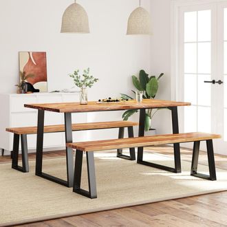 vidaXL Juego De Comedor Con Borde Vivo 3 Piezas Madera Maciza Acacia Vidaxl