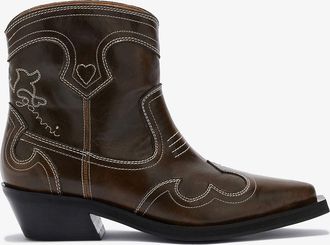 Ganni Low Shaft Embroidered Western Boots - Size 37 Green