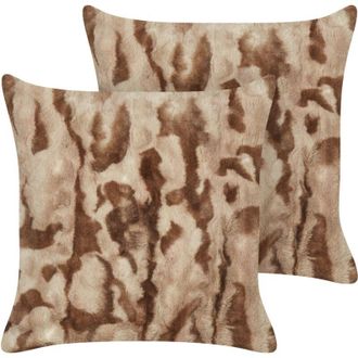 Beliani Beliani - Set of 2 Faux Fur Throw Pillows Furry Cushions Soft Fluffy 45 x 45 cm Brown Bakira