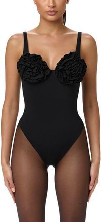 Naked Wardrobe Rosette Bust Bodysuit in Black at Nordstrom, Size X-Large