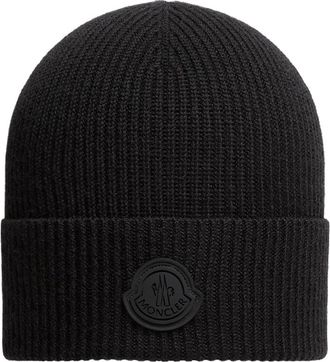 Moncler Moncler Logo Wool Beanie, Men, Black, Size: One Size