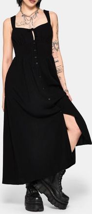 Disturbia Miseria Shirred Button Up Maxi Dress in Black at Nordstrom, Size 10