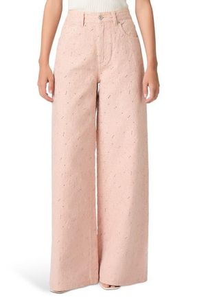 Paige Cameron High Waist Wide Leg Jeans in Sunset Peach Embroidered at Nordstrom, Size 23