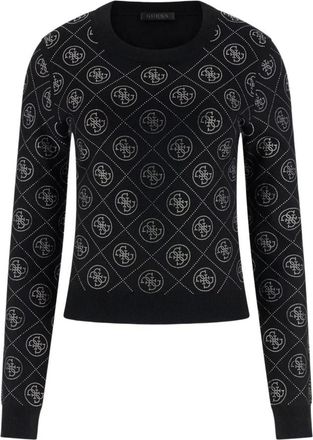 Guess 4G Rhinestones Sweater - Dames - Ronde hals truien - Zwart - L - Wol - Truien & Vesten