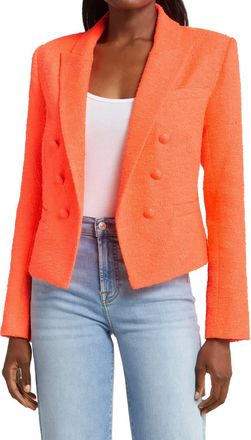 L'agence Pre-Loved Brooke Double Breasted Tweed Cropped Blazer In Bright Orange
