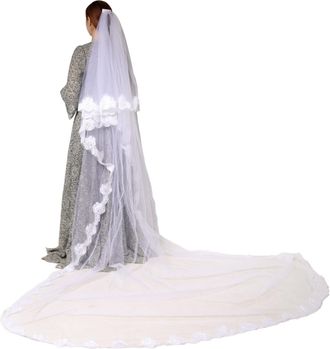 Dolce & Gabbana White Floral LaceNylon Floor Length 3M Long Womens Veil