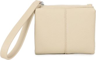 Generic Womens Faux Leather Wristlet Pouch, Zip Top Clutch with Wrist Strap, Textured Grain (Beige)