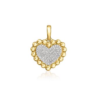 Ross-Simons Diamond Beaded Heart Pendant in 14kt Yellow Gold