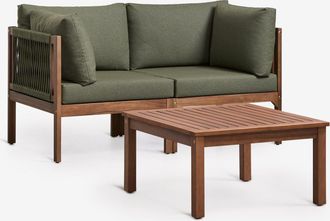 Sklum Conjunto De Jard&iacute;n Con Sof&aacute; Modular De 2 Piezas Con Reposabrazos Y Mesa De Centro En Madera De Acacia Branson Sklum