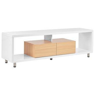 Beliani Mueble Tv Blanco Madera Clara 159 X 39 Cm Mdf 2 Estantes Abiertos 2 Cajones Knox