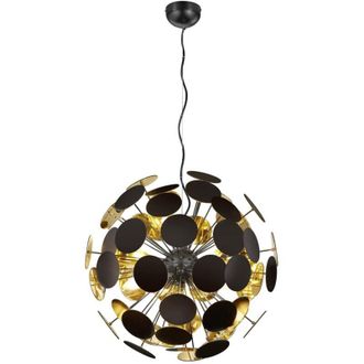 Trio Lampada Sospensione Sfere Piatte Tonde Nero Oro Discalgo gd