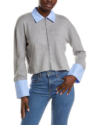 Naadam Mixed Media Button Down Cashmere-Blend Shirt