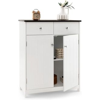 Costway Mueble Baño de Suelo, Armario Baño con 2 Cajones, 2 Puertas y Estante Ajustable, Gabinete de Almacenamiento de Madera Moderno para Baño