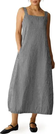 Eileen Fisher Check Sleeveless Stretch Organic Cotton Lantern Maxi Dress in Black/white at Nordstrom, Size X-Large