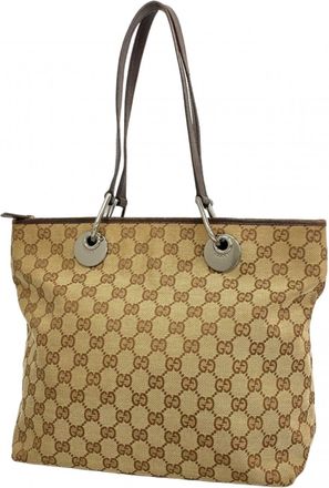 Gucci Beige Brown Canvas Tote Bag (Pre-Owned)