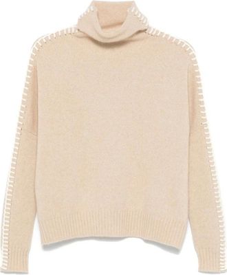 Kujten Kujten, Truien & Vesten, Dames, Beige, L, Kasjmier, Kasjmier Gebreide Rolhals Trui