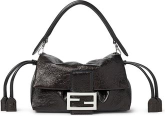 Fendi BLACK CRACKLED BAGUETTE SOFT SMALL LEATHER BAG - Fendi - Woman