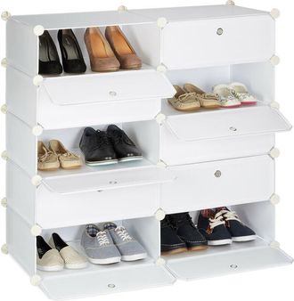 Relaxdays Relaxdays - 10 Tier Shoe Rack, Large Shoe Cabinet, Plastic Shoe Organizer, Space-Saver, h x w x d: app. 90 x 94 x37 cm, White