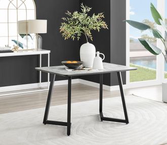 Furniturebox Carson 120cm White Marble Effect Large Dining Table with Black Legs