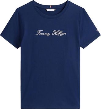 Tommy Hilfiger embroidered-logo cotton T-shirt - women - Cotton - M - Blue