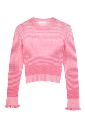 Cecilie Bahnsen Long-Sleeved Sheer Knit Crop Top with Fringed Sleeves