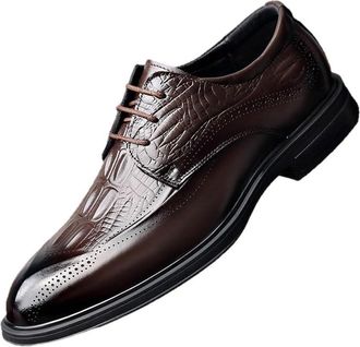 Generic Mens Genuine Leather Brogue Shoes Business Formal Oxfords Slip Resistant Sole Classic Dress Shoes Versatile Work Shoes for Men(8.5) Brown