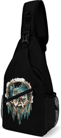 Generic Dream-catcher Wolf Mens Crossbody Chest Sling Bag for Travel Hiking Lightweight Shoulder Bags with Small Side