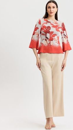 Misook Floral Jacquard Bell Sleeve Soft Knit Top in Cherry/peach/ivory/black at Nordstrom, Size Xx-Large