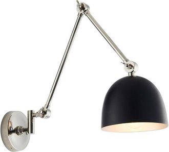 Endon Lighting Dome Adjustable Arm Wall Lamp Polished Nickel Plate, Matt Black