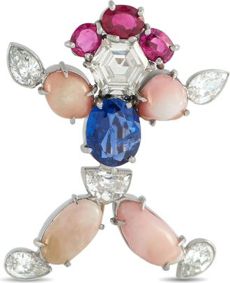 Luxury Bazaar 18K White Gold 3.45ct Diamond, Sapphire, and Conch Pearl Brooch MF52-031726