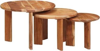 vidaXL Mesas De Caf&eacute; Nido 3 Pcs Marr&oacute;n Madera De Acacia S&oacute;lida Vidaxl