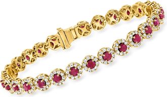 Ross-Simons Ruby and Diamond Tennis Bracelet in 14kt Yellow Gold