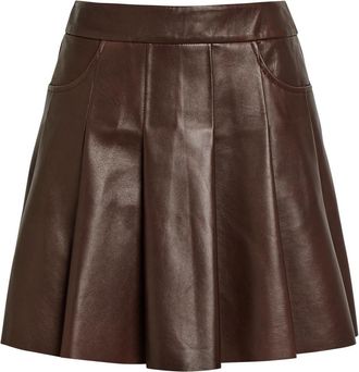 Nour Hammour Pleated Leather Mini Skirt - Brown - 38 (UK10 / S)