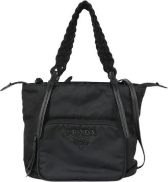 Prada Pre-owned Handbags, female, Black, Size: ONE SIZE Pre-owned Tessuto Nylon Tote Bag