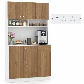 Costway Costway 180cm Tall Kitchen Cupboard Buffet Pantry Storage Cabinet w/USB Ports in Natural