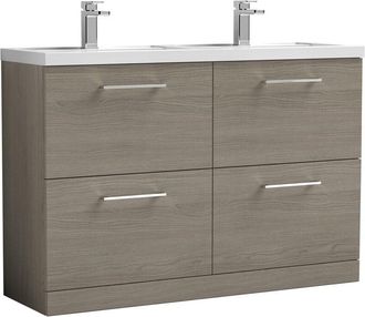 Nuie Nuie - Arno Floor Standing 4-Drawer Vanity Unit with Double Polymarble Basin 1200mm Wide - Solace Oak