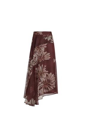 Brunello Cucinelli Bloom print fluid skirt in Bordeaux at Nordstrom, Size 40 It
