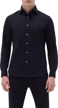 Bugatchi Devon OoohCotton Button-Up Shirt in Black at Nordstrom, Size Xx-Large