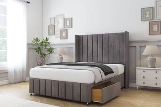 Comfort Beds Serena Naples Divan Base 2 Drawers - 54 Wingback-Footboard in Grey | Size: Small Double