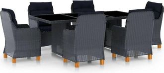 vidaXL Set Comedor Jard&iacute;n 7 Pzas Cojines Rat&aacute;n Sint&eacute;tico Gris Oscuro Vidaxl
