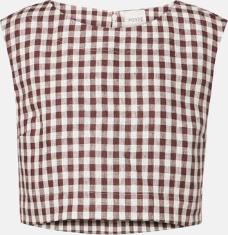Poss&eacute; Martina gingham linen crop top