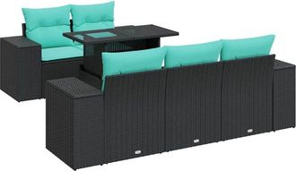 vidaXL Set Sof&aacute;s Jard&iacute;n Y Cojines 6 Pzas Rat&aacute;n Sint&eacute;tico Acacia Negro Vidaxl