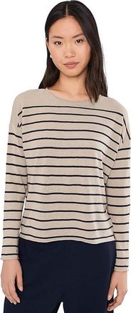 Eileen Fisher Petite Organic Linen Cotton Jewel Neck Sweater Womens Sweater Ink : PXS, Cotton/Linen